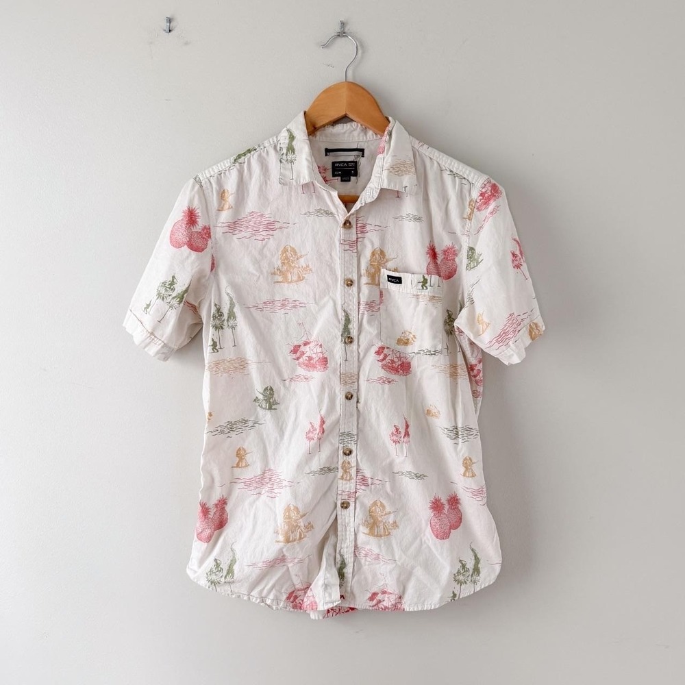 Men's RVCA Miami Short-Sleeved Casual Button Down Beach Shirt Size S